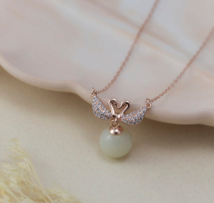 Rose Gold Twin Swan Pearl Pendants