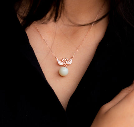 Rose Gold Twin Swan Pearl Pendants