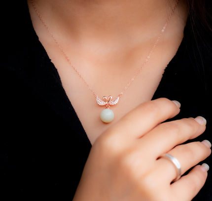 Rose Gold Twin Swan Pearl Pendants