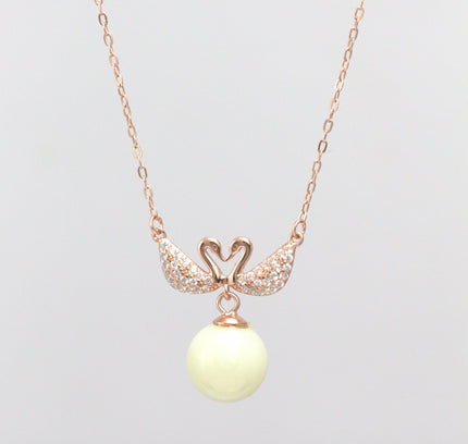 Rose Gold Twin Swan Pearl Pendants