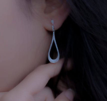 Silver Zircona Halo Drop Earrings