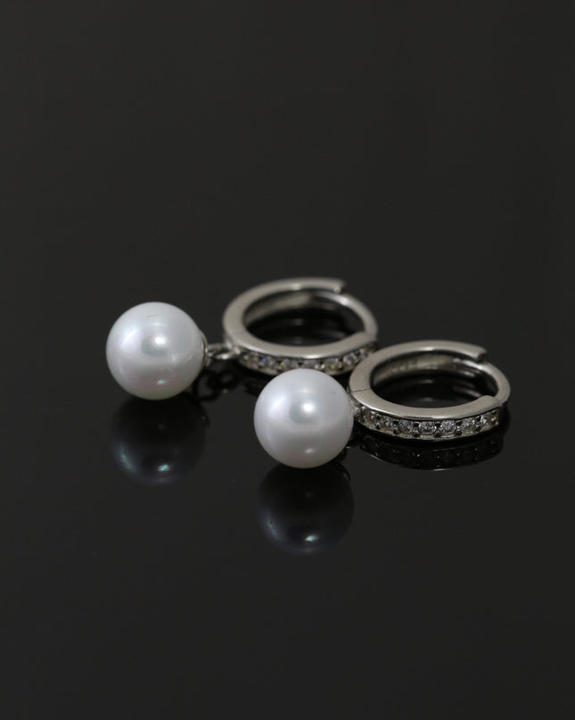 Silver Pearl Drop Hoops