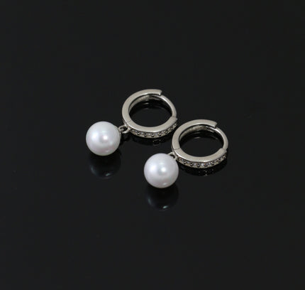 Silver Pearl Drop Hoops