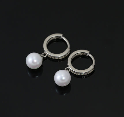 Silver Pearl Drop Hoops