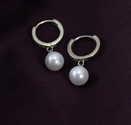 Silver Pearl Drop Hoops