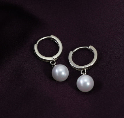 Silver Pearl Drop Hoops