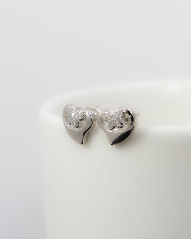 Silver Zircon Butterfly Studs