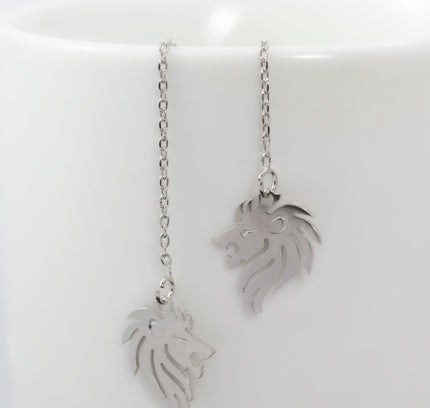 Silver Lion Drop Earrings