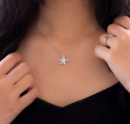 Silver Zircona Nature Starfish Pendant
