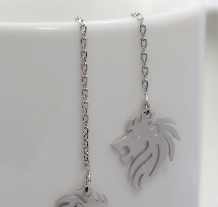 Silver Lion Drop Earrings