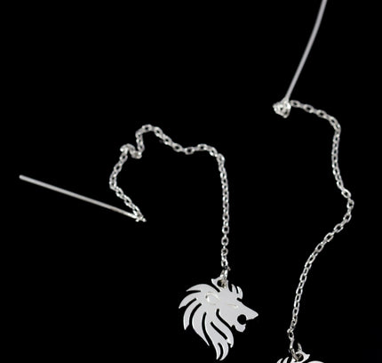 Silver Lion Drop Earrings