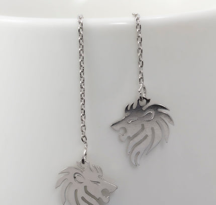 Silver Lion Drop Earrings