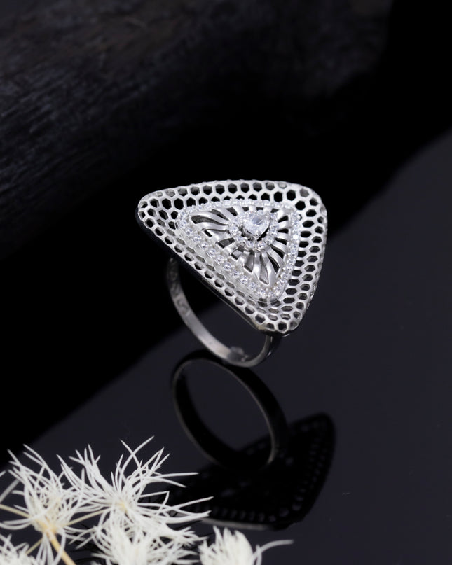 Silver Zircona Triad Mesh Ring