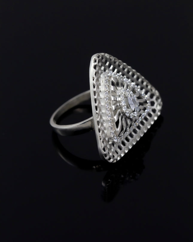 Silver Zircona Triad Mesh Ring