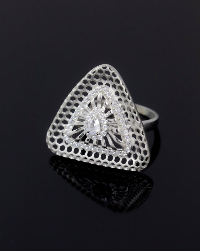 Silver Zircona Triad Mesh Ring