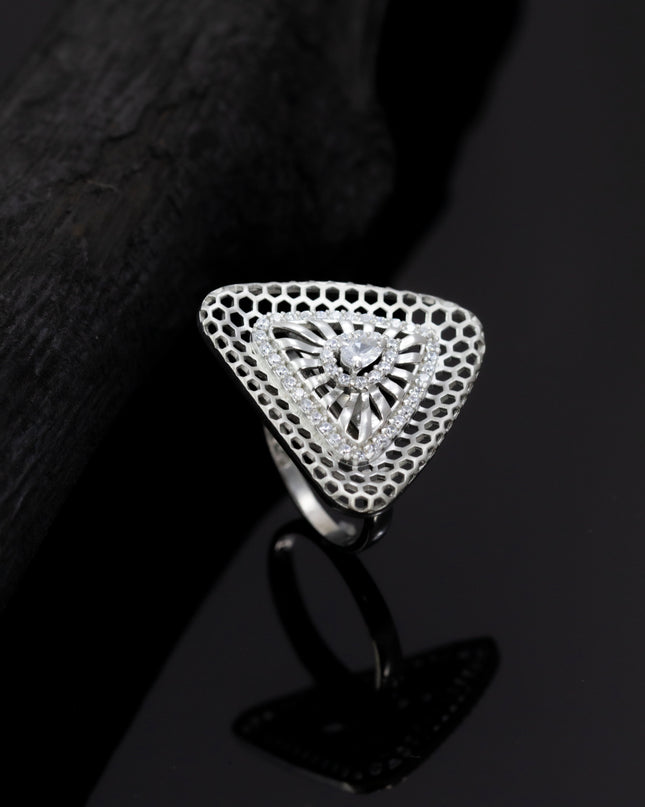 Silver Zircona Triad Mesh Ring