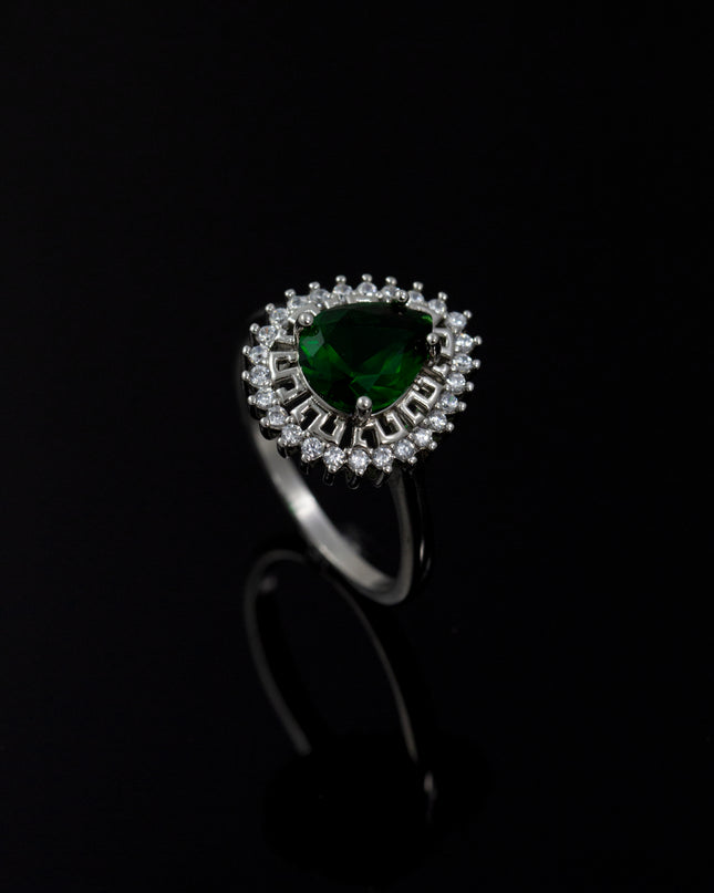 Silver Zircona Bijou Pear Emerald Ring