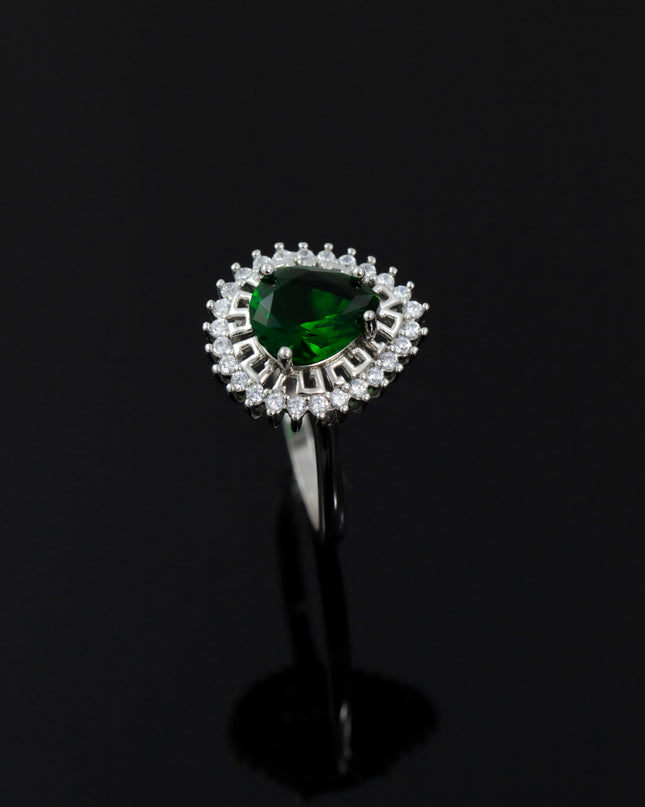 Silver Zircona Bijou Pear Emerald Ring