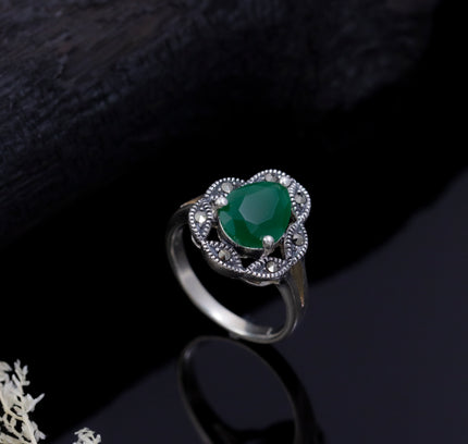 Oxidized Silver Emerald Ring