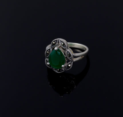 Oxidized Silver Emerald Ring