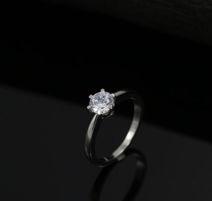 Silver Crown Solitaire Ring
