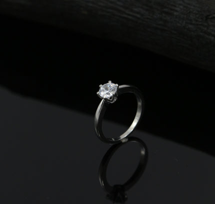 Silver Crown Solitaire Ring