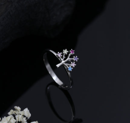 Silver Zircona Gradient Tree Of Life Ring