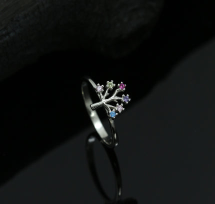 Silver Zircona Gradient Tree Of Life Ring