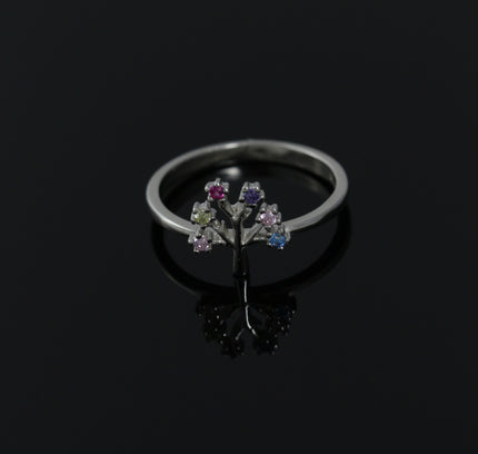 Silver Zircona Gradient Tree Of Life Ring