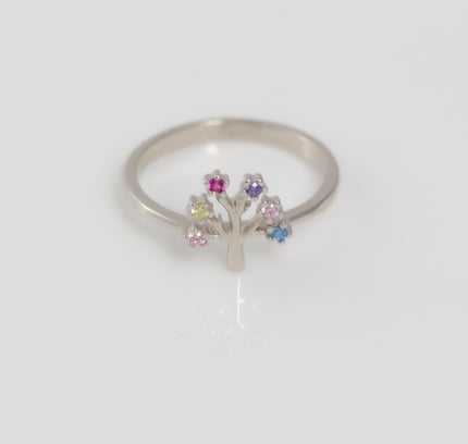 Silver Zircona Gradient Tree Of Life Ring