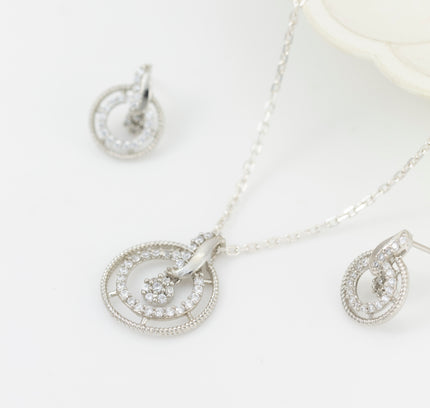 Silver Double Loop solitaire Pendant Set