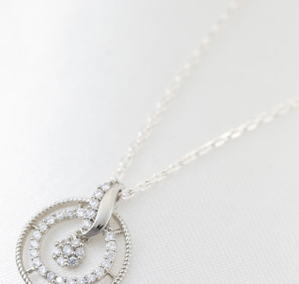 Silver Double Loop solitaire Pendant Set