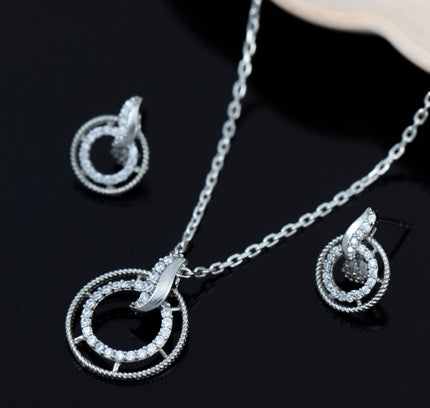 Silver Double Loop solitaire Pendant Set