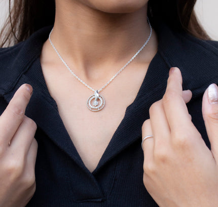 Silver Double Loop solitaire Pendant Set