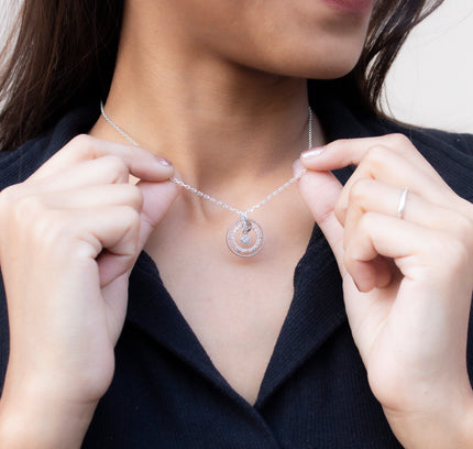 Silver Double Loop solitaire Pendant Set